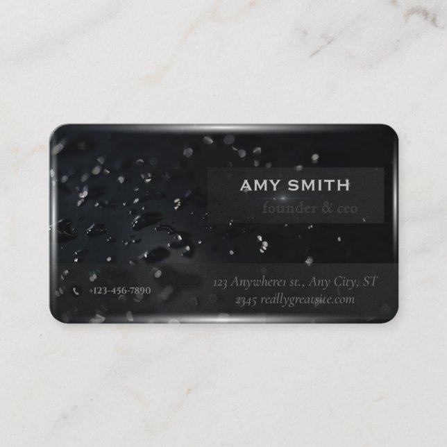 Water droplets on the background of black space business card (Front)