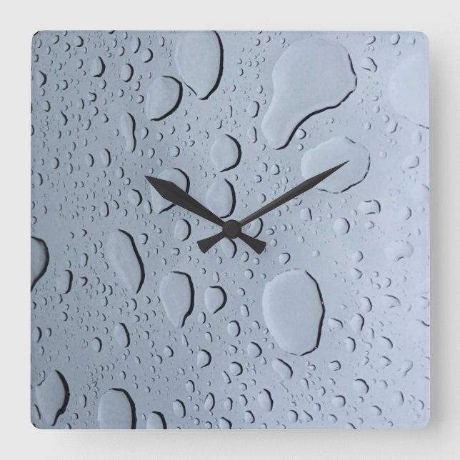 Water Droplets Patterns Gray Gray Abstract Artsy Square Wall Clock (Front)