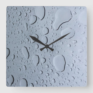 Water Droplets Patterns Grey Gray Abstract Artsy Square Wall Clock