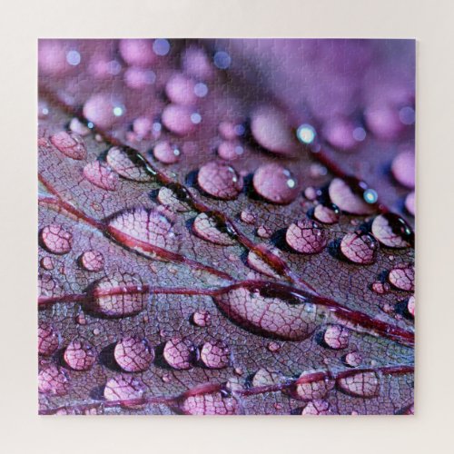 Water droplets purple leaf 20 x 20 676 piece jigsaw puzzle