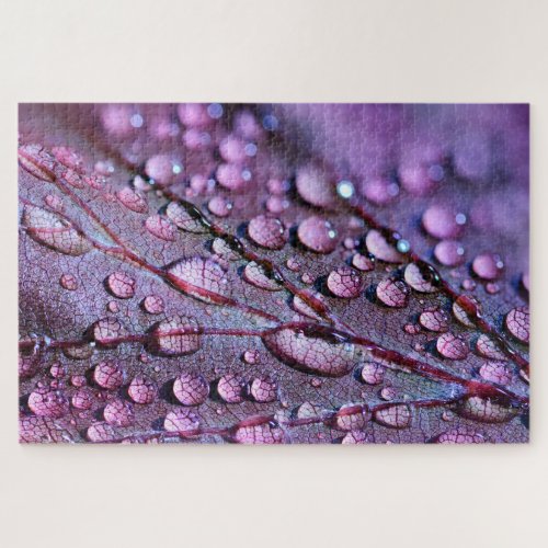 Water droplets purple leaf macro photography jigsaw puzzle