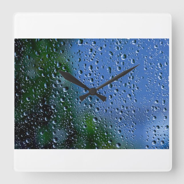 'Water Droplets' Square Wall Clock (Front)