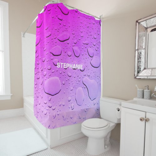 Water Drops Abstract Art Pink Ombre Custom Name Shower Curtain