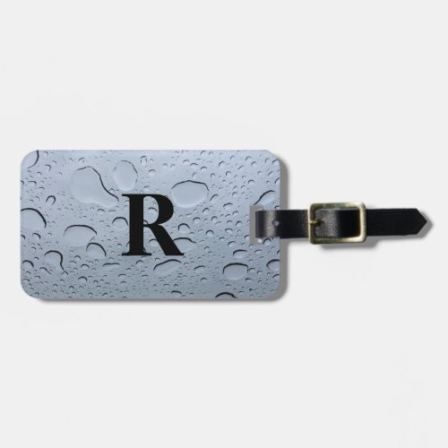 Water Drops Abstract Monogram Initials Grey Custom Luggage Tag