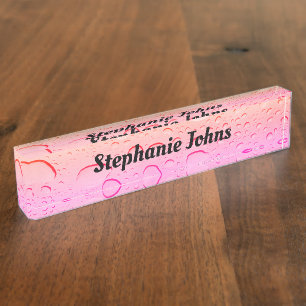 Water Drops Artsy Pattern Pink Rose Gold Monograms Desk Name Plate