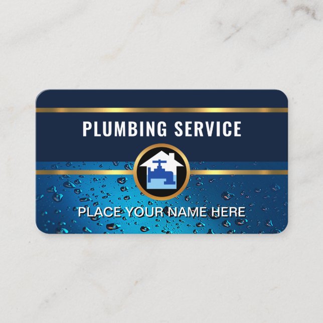 Water Drops Gold Plumbing Lines Business Card (Front)