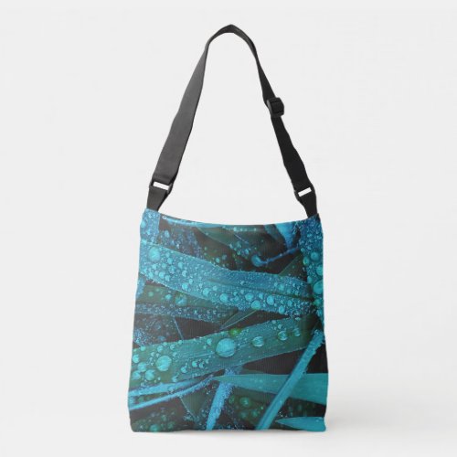 Water Drops on Blades of Green Plant Crossbody Bag
