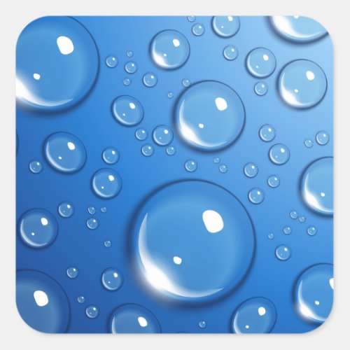 Water drops on blue square sticker