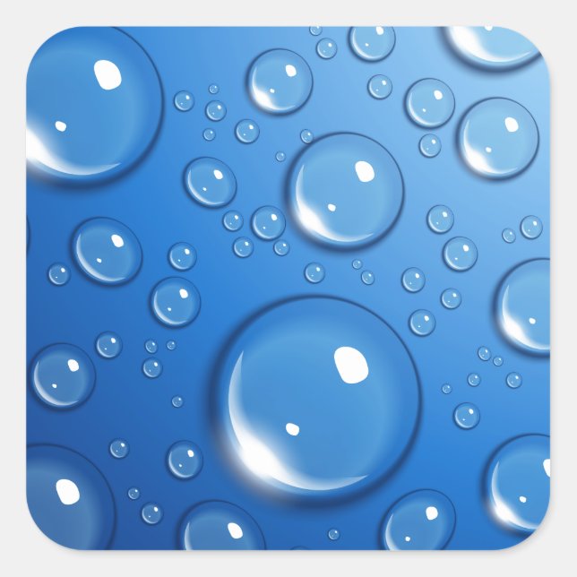 Water drops on blue square sticker (Front)