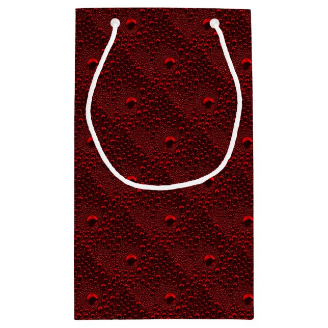 Water Drops on Crimson Metal Small Gift Bag (Back)