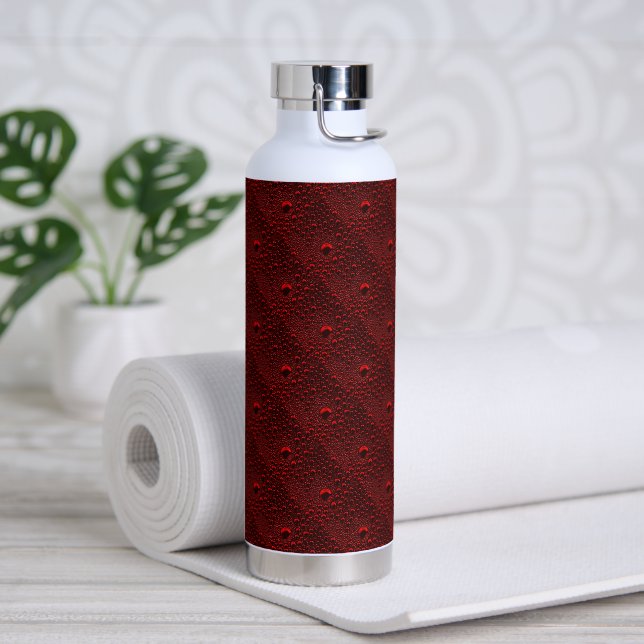 Water Drops on Crimson Metal Water Bottle (Yoga)