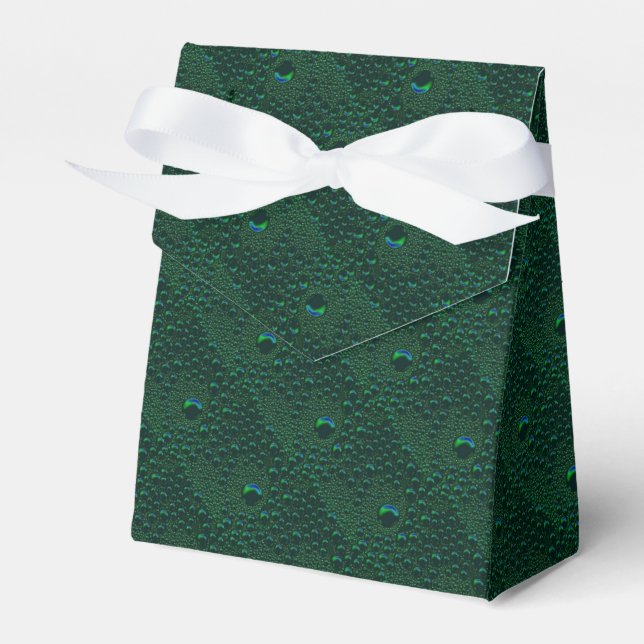 Water Drops on Green Metal Favor Boxes (Front Side)