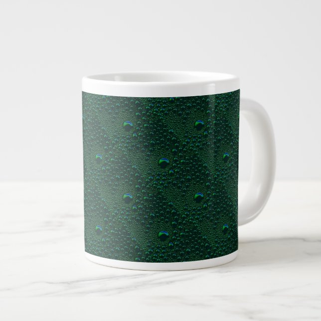 Water Drops on Green Metal Giant Coffee Mug (Front Right)