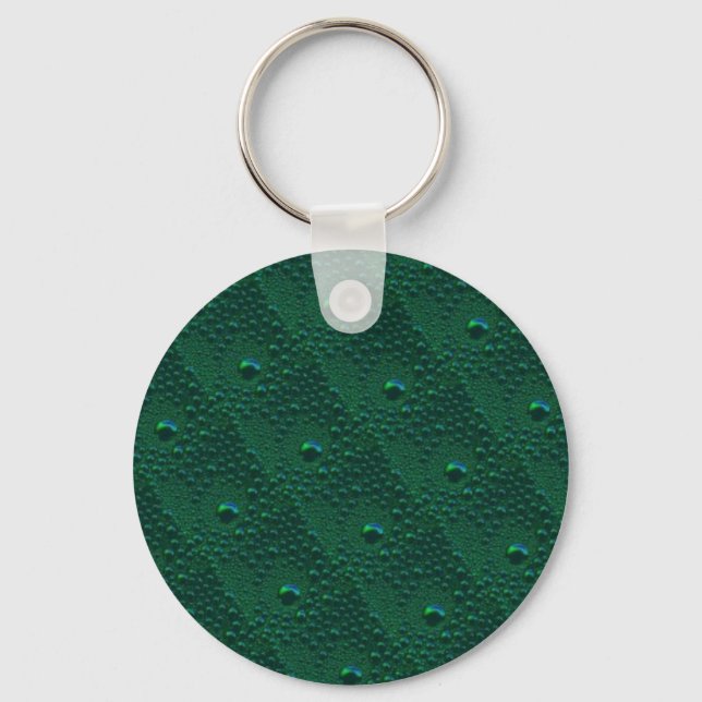 Water Drops on Green Metal Keychain (Front)