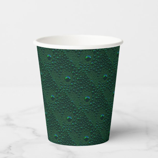 Water Drops on Green Metal Paper Cups (Front)