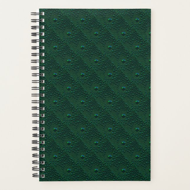 Water Drops on Green Metal Planner (Front)