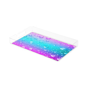 Water Drops Pink & Aqua Blue Gradient Acrylic Tray