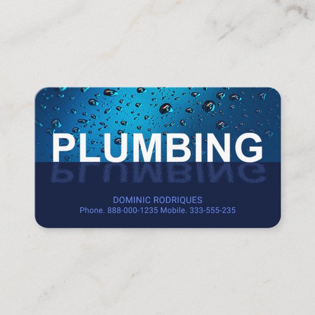 Water Drops Plumbing Reflection Business Card (Front)