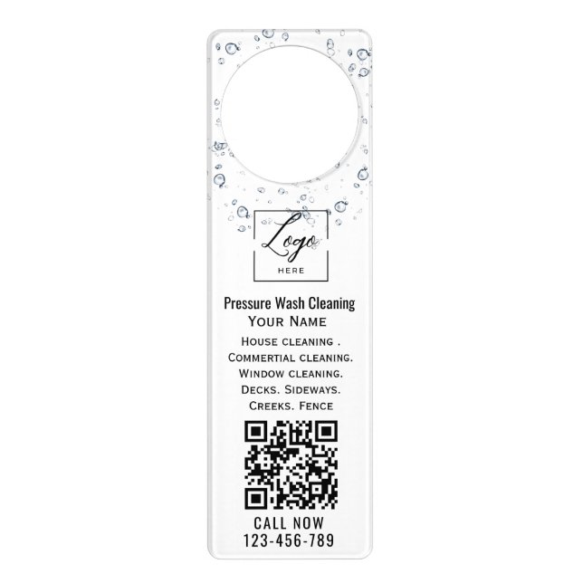 Water drops Qr code Pressure wash Door Hanger (Front)