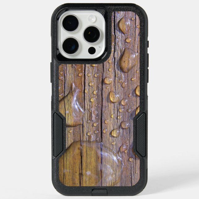 Water Drops Rustic Texture On Wood Close-Up Photo iPhone 15 Pro Max Case (Back)