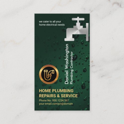 Water Drops Silver Faucet Leaking Plumbing  Business Card