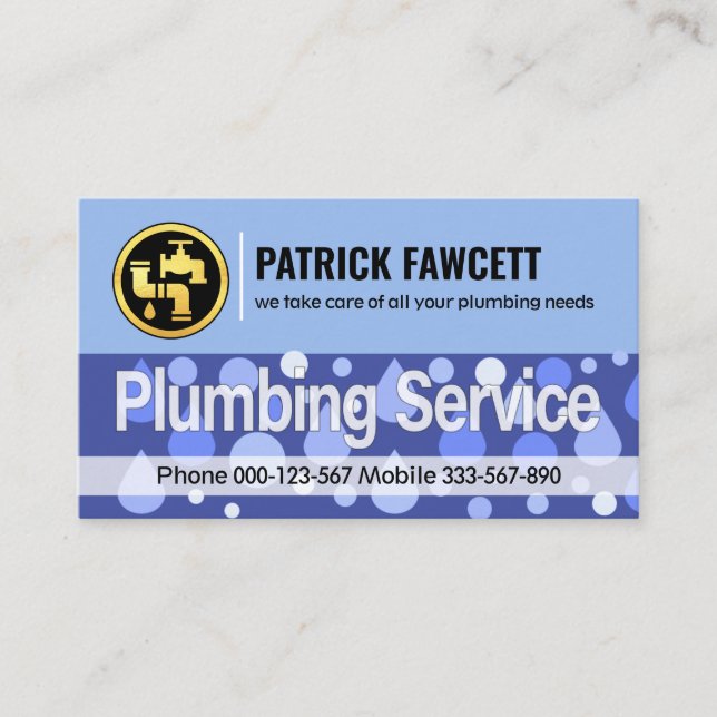 Water Drops Translucent Plumbing Service  Business Card (Front)