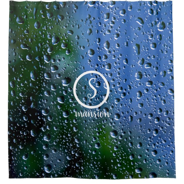 Water  Drops with Customizable Logo and Text Showe Shower Curtain (Front)