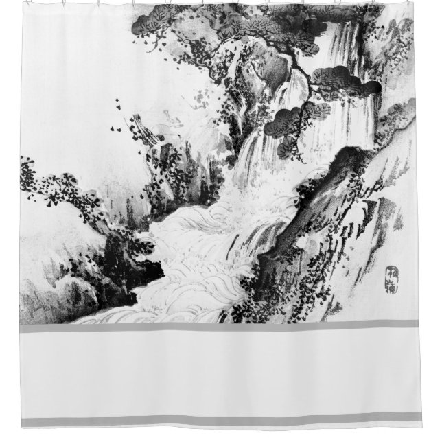 WATER FALL BLACK AND WHITE Shower Curtain (Front)