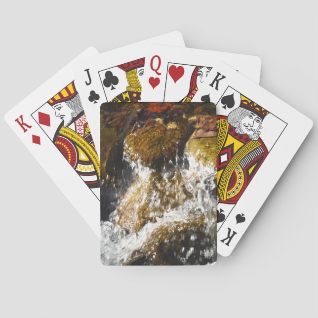 Water Falling Over Moss Covered Rocks Poker Cards (Back)