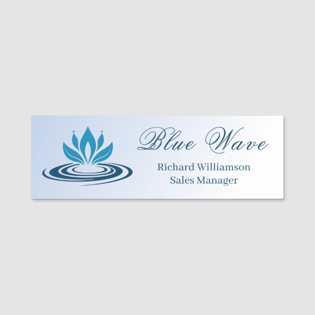 Water Feature Blue Business  Name Tag (Front)