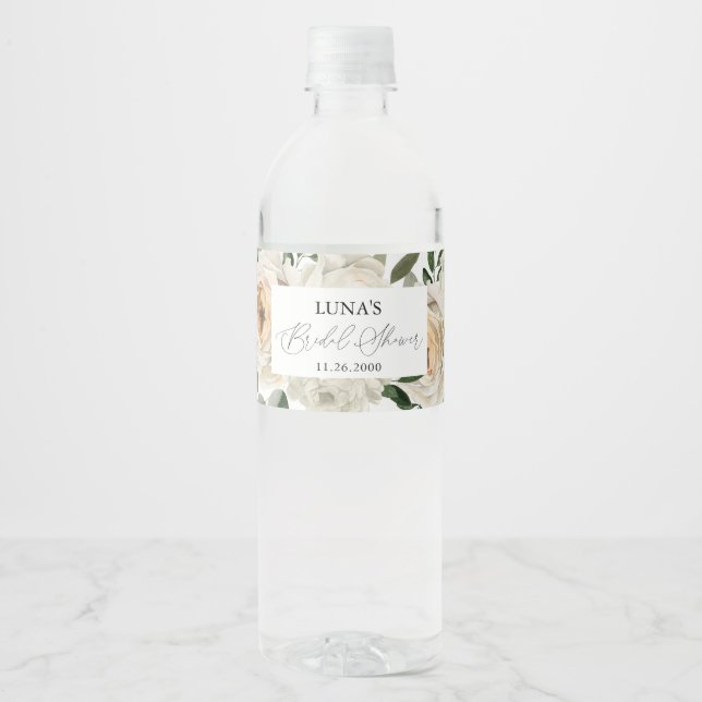 Water Floral Bridal Shower Water Bottle Label (Front)