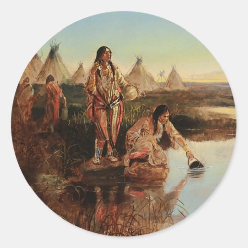 Water For Camp Cowboy Art by Charles Russell Classic Round Sticker