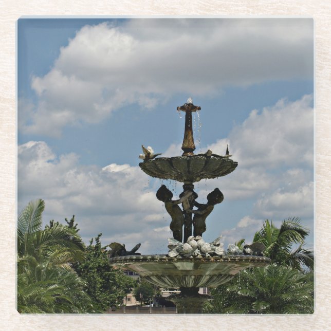Water Fountain in the Park  Glass Coaster (Front)