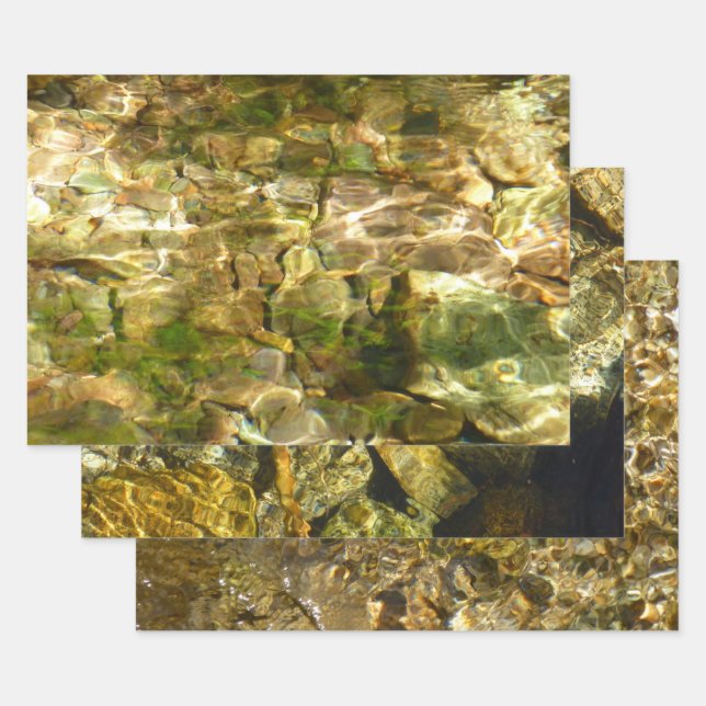 Water from Hot Springs Green-Gold Nature Wrapping Paper Sheets (Set)