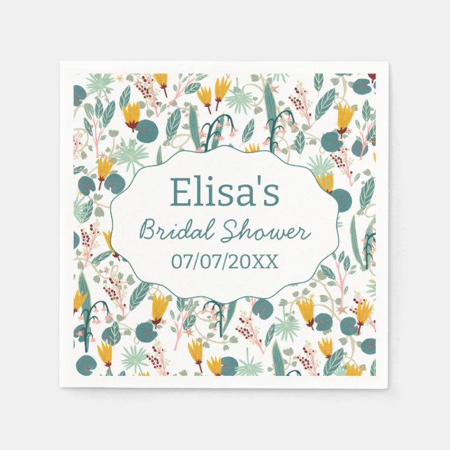 Water Garden Floral Bridal Shower Cute CUSTOM Napkins (Front)