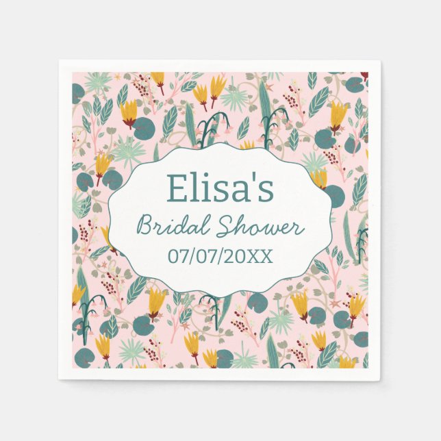 Water Garden Floral Bridal Shower Cute CUSTOM Napkins (Front)