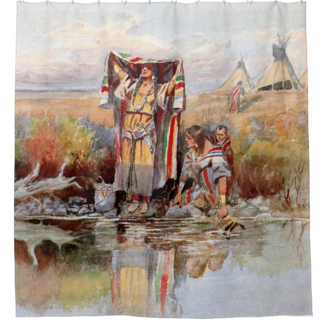 “Water Girl” Western Art by Charles M Russell Shower Curtain (Front)