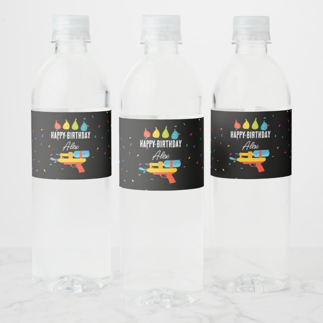 Water Gun & Balloons Summer Birthday Party Bottle Label (Bottles)