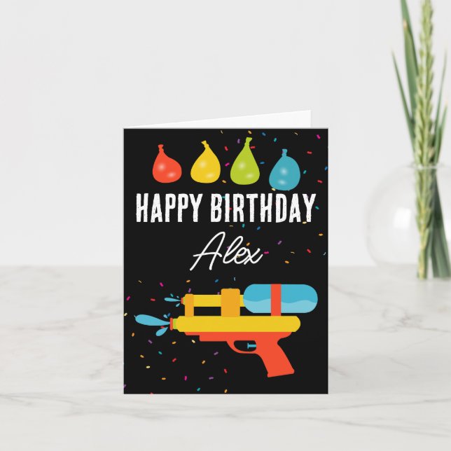 Water Gun & Balloons Summer Birthday Party Card (Front)