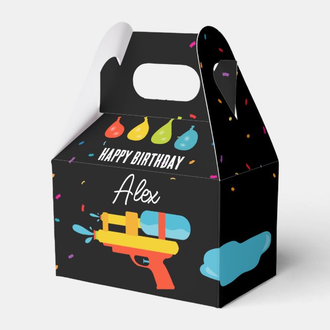 Water Gun & Balloons Summer Birthday Party Favor Boxes (Front Side)