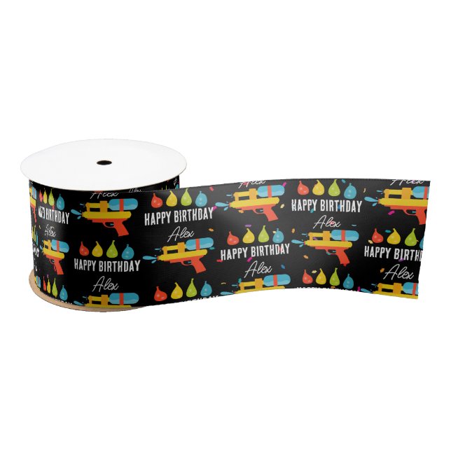 Water Gun & Balloons Summer Birthday Party Satin Ribbon (Spool)