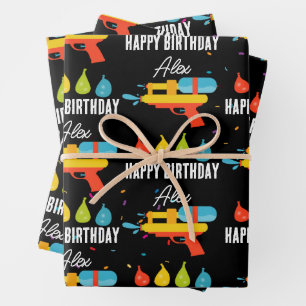Water Gun & Balloons Summer Birthday Party Wrapping Paper Sheets
