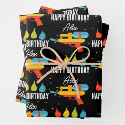 Water Gun  Balloons Summer Birthday Party Wrapping Paper Sheets