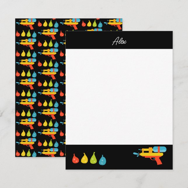 Water Gun & Balloons Summer Kids Note Card (Front/Back)