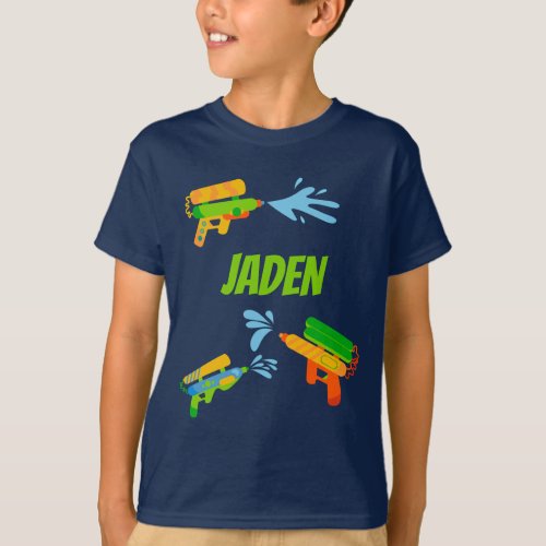 Water Gun Battle Pool Party Kids Personalized T_Shirt