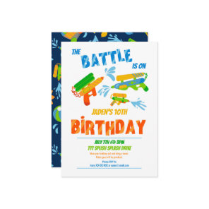 Water Gun Battle Pool Party Kids Summer Birthday Invitation