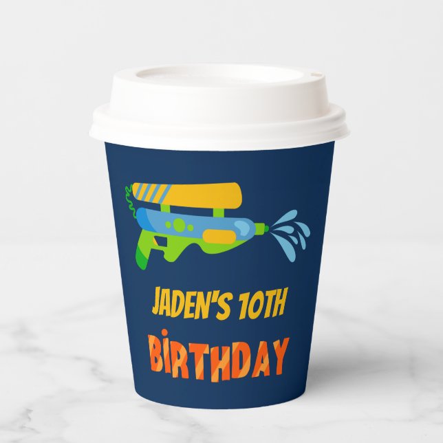 Water Gun Battle Pool Party Kids Summer Birthday  Paper Cups (Front)