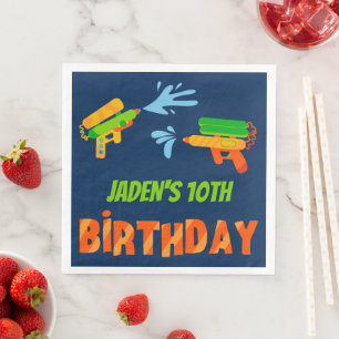 Water Gun Battle Pool Party Kids Summer Birthday Paper Dinner Napkins