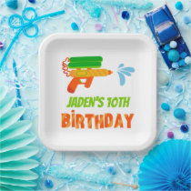 Water Gun Battle Pool Party Kids Summer Birthday Paper Plates
