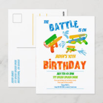 Water Gun Battle Pool Party Kids Summer Birthday Postcard